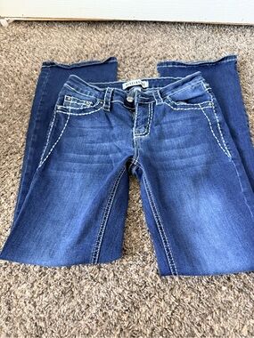 Dark Blue Boot Cut Jeans with Contrast Stitching by Disclosure